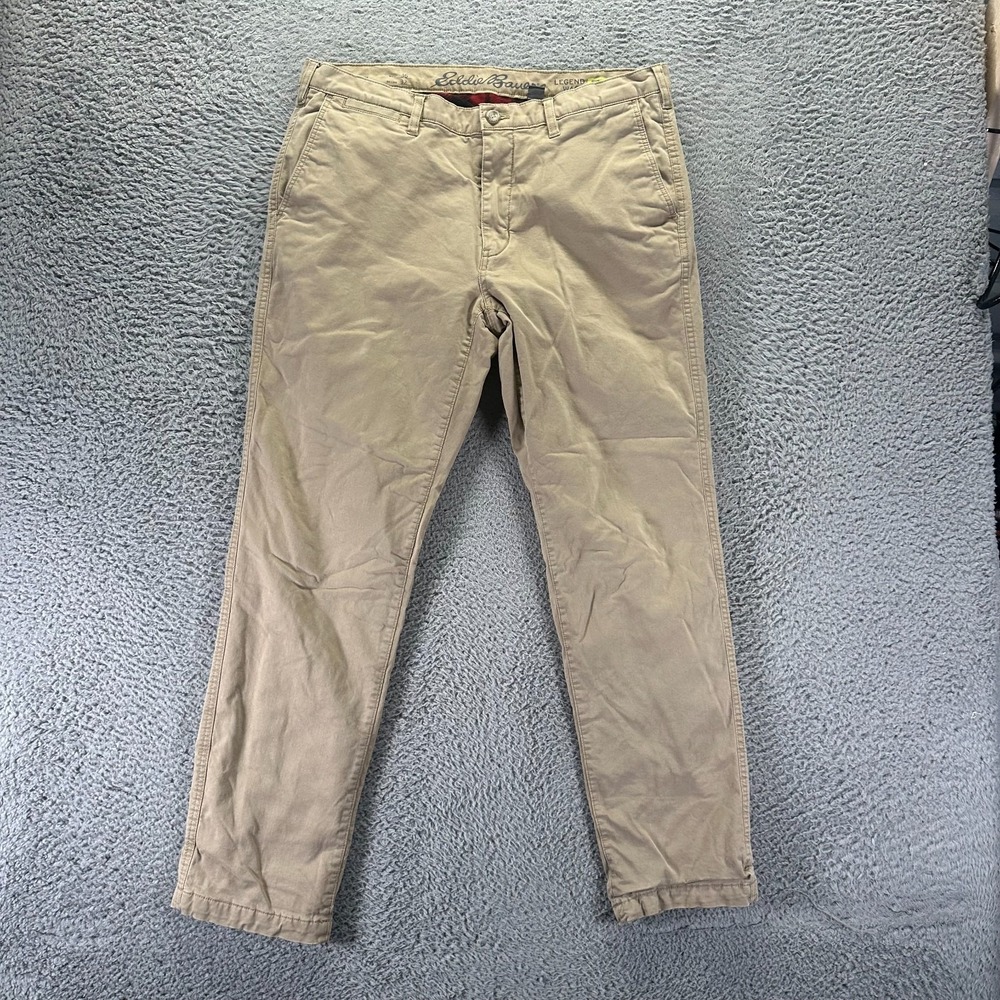 Eddie Bauer Legend Wash Flex Pant Mens 36x30 Beige Cotton Khakis Straight Preppy